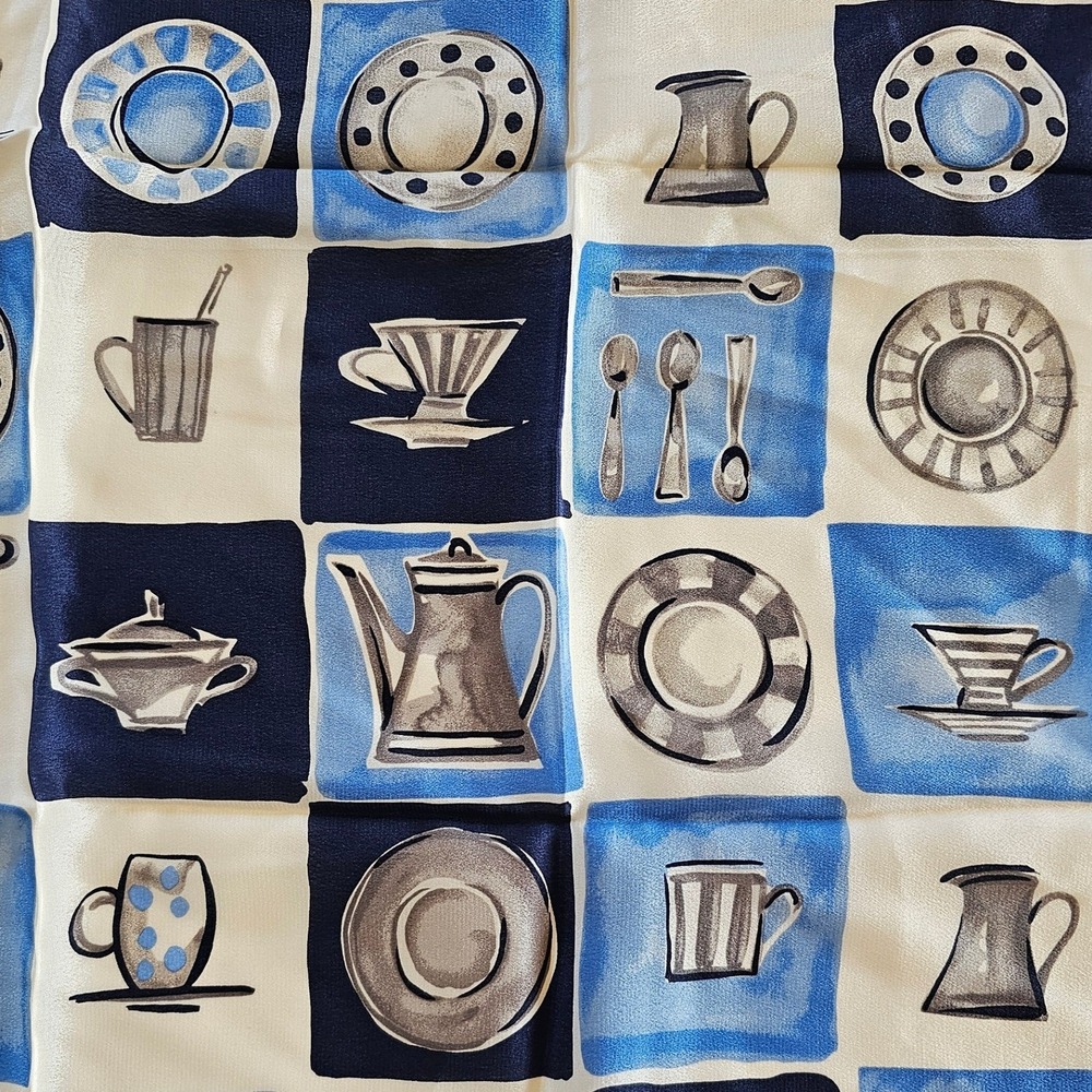 Talbots NWT Tableware Print 100% Silk Maximalist Extra Blue Square Scarf